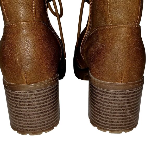 Brown Chunky Platform Lug Block Heel Lace up Zip Faux Leather Ankle Boots Wms 7 - Picture 5 of 14